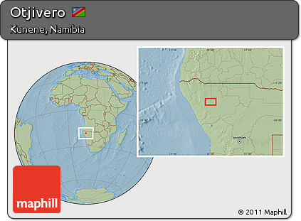 Savanna Style Location Map of Otjivero, hill shading