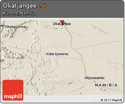 Shaded Relief Panoramic Map of Okatjangee