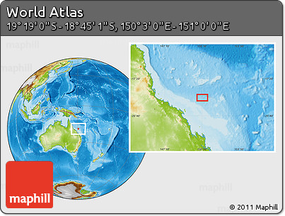 Physical Location Map of the Area around 19° 2' 1" S, 150° 31' 30" E