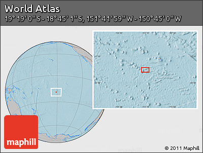 Gray Location Map of the Area around 19° 2' 1" S, 151° 13' 29" W, hill shading