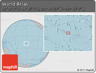 Gray Location Map of the Area around 19° 2' 1" S, 151° 13' 29" W, hill shading