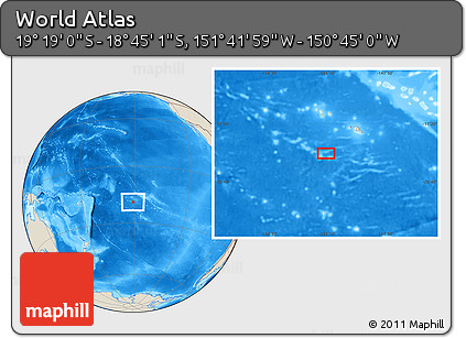 Shaded Relief Location Map of the Area around 19° 2' 1" S, 151° 13' 29" W