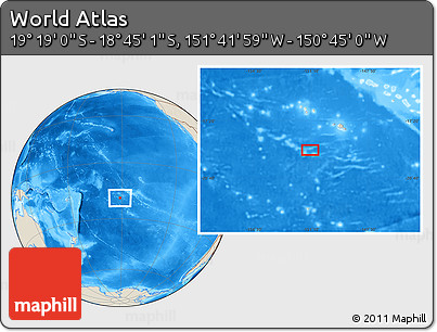 Shaded Relief Location Map of the Area around 19° 2' 1" S, 151° 13' 29" W