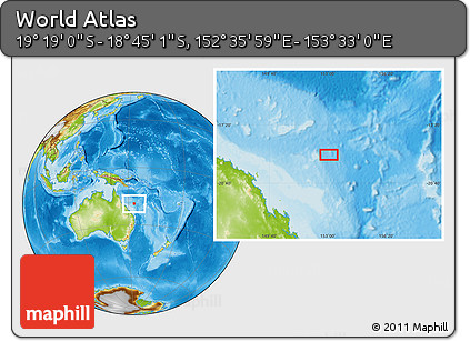 Physical Location Map of the Area around 19° 2' 1" S, 153° 4' 29" E