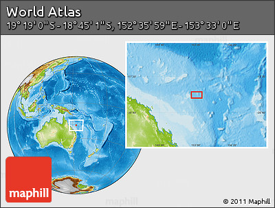 Physical Location Map of the Area around 19° 2' 1" S, 153° 4' 29" E