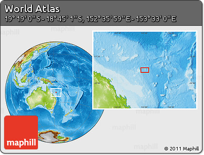 Physical Location Map of the Area around 19° 2' 1" S, 153° 4' 29" E