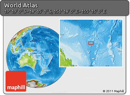 Physical Location Map of the Area around 19° 2' 1" S, 154° 46' 30" E