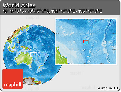Physical Location Map of the Area around 19° 2' 1" S, 154° 46' 30" E