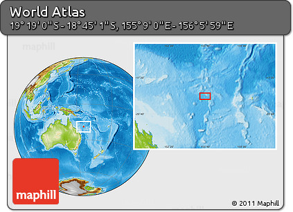 Physical Location Map of the Area around 19° 2' 1" S, 155° 37' 30" E