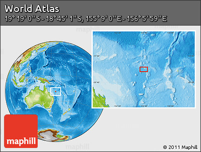 Physical Location Map of the Area around 19° 2' 1" S, 155° 37' 30" E