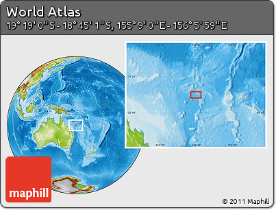 Physical Location Map of the Area around 19° 2' 1" S, 155° 37' 30" E