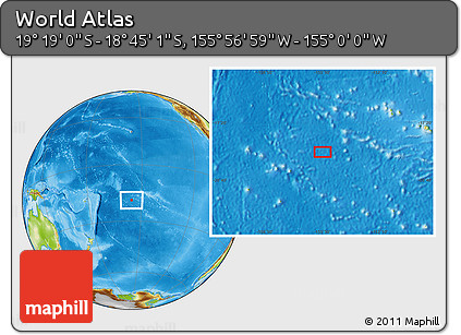 Physical Location Map of the Area around 19° 2' 1" S, 155° 28' 29" W