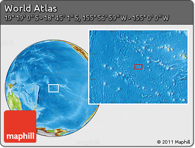 Physical Location Map of the Area around 19° 2' 1" S, 155° 28' 29" W