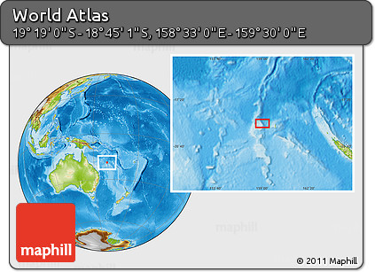 Physical Location Map of the Area around 19° 2' 1" S, 159° 1' 30" E