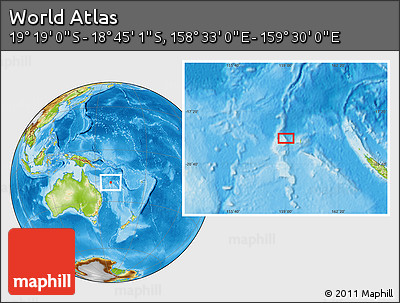 Physical Location Map of the Area around 19° 2' 1" S, 159° 1' 30" E