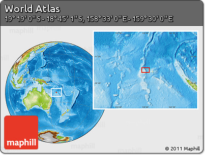 Physical Location Map of the Area around 19° 2' 1" S, 159° 1' 30" E