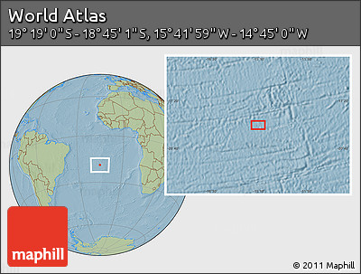Savanna Style Location Map of the Area around 19° 2' 1" S, 15° 13' 29" W, hill shading