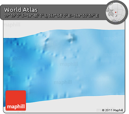 Physical 3D Map of the Area around 19° 2' 1" S, 168° 22' 30" E