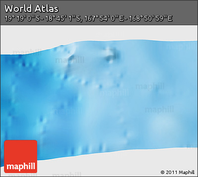 Physical 3D Map of the Area around 19° 2' 1" S, 168° 22' 30" E