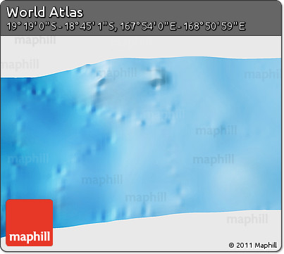Physical 3D Map of the Area around 19° 2' 1" S, 168° 22' 30" E