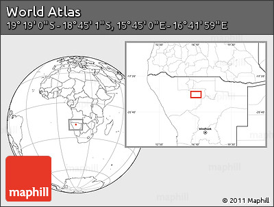 Blank Location Map of the Area around 19° 2' 1" S, 16° 13' 30" E