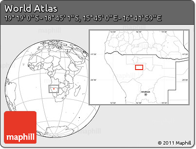 Blank Location Map of the Area around 19° 2' 1" S, 16° 13' 30" E