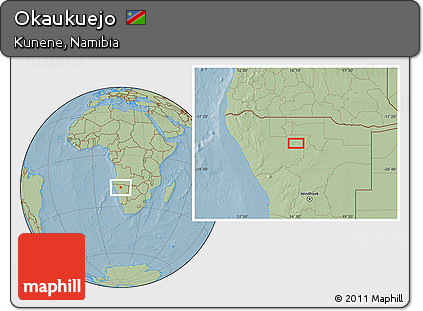 Savanna Style Location Map of Okaukuejo, hill shading