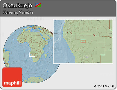 Savanna Style Location Map of Okaukuejo, hill shading