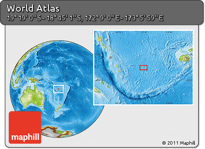 Physical Location Map of the Area around 19° 2' 1" S, 172° 37' 30" E