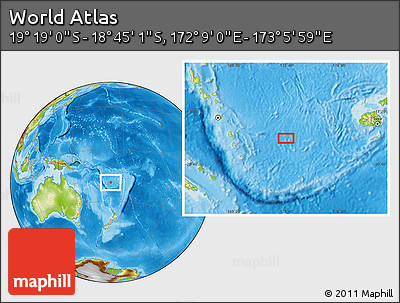 Physical Location Map of the Area around 19° 2' 1" S, 172° 37' 30" E