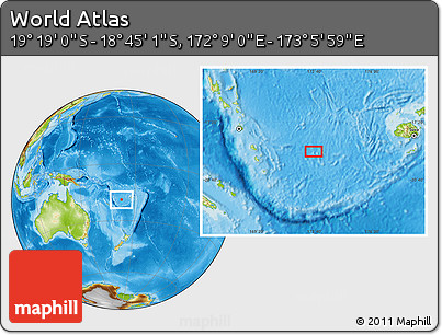 Physical Location Map of the Area around 19° 2' 1" S, 172° 37' 30" E
