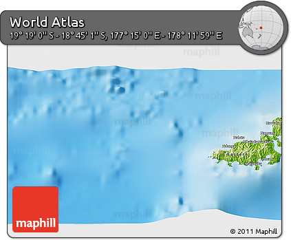 Physical 3D Map of the Area around 19° 2' 1" S, 177° 43' 29" E