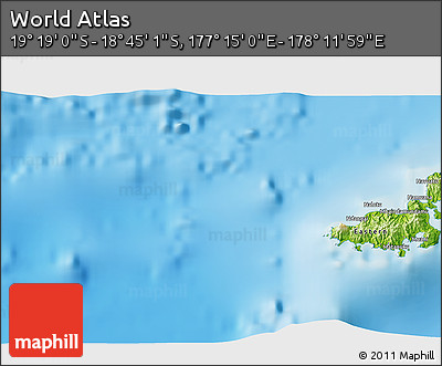 Physical 3D Map of the Area around 19° 2' 1" S, 177° 43' 29" E