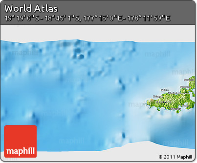 Physical 3D Map of the Area around 19° 2' 1" S, 177° 43' 29" E