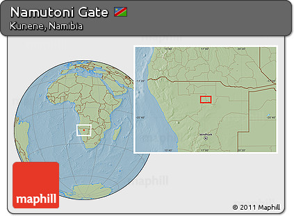 Savanna Style Location Map of Namutoni Gate, hill shading
