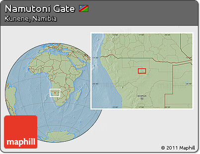 Savanna Style Location Map of Namutoni Gate, hill shading