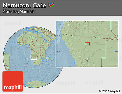 Savanna Style Location Map of Namutoni Gate, hill shading
