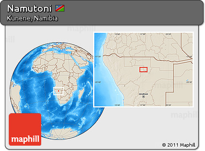 Shaded Relief Location Map of Namutoni