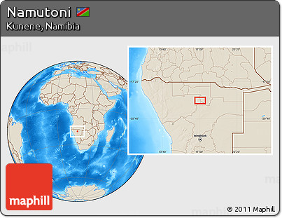 Shaded Relief Location Map of Namutoni