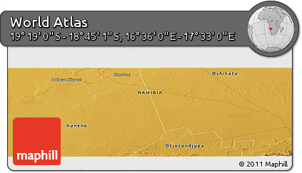 Physical Panoramic Map of the Area around 19° 2' 1" S, 17° 4' 30" E