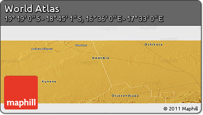 Physical Panoramic Map of the Area around 19° 2' 1" S, 17° 4' 30" E