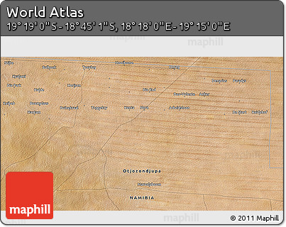 Satellite 3D Map of the Area around 19° 2' 1" S, 18° 46' 29" E