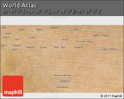 Satellite 3D Map of the Area around 19° 2' 1" S, 18° 46' 29" E