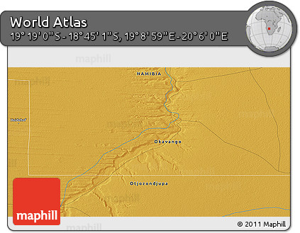 Physical 3D Map of the Area around 19° 2' 1" S, 19° 37' 30" E