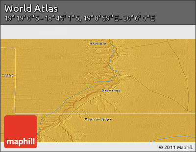 Physical 3D Map of the Area around 19° 2' 1" S, 19° 37' 30" E