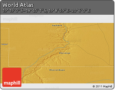 Physical 3D Map of the Area around 19° 2' 1" S, 19° 37' 30" E