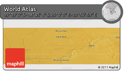 Physical Panoramic Map of the Area around 19° 2' 1" S, 20° 28' 30" E