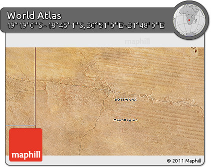 Satellite 3D Map of the Area around 19° 2' 1" S, 21° 19' 30" E