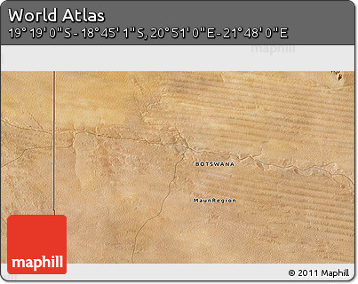 Satellite 3D Map of the Area around 19° 2' 1" S, 21° 19' 30" E