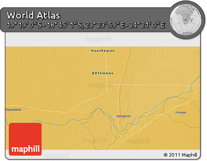 Physical 3D Map of the Area around 19° 2' 1" S, 23° 52' 30" E